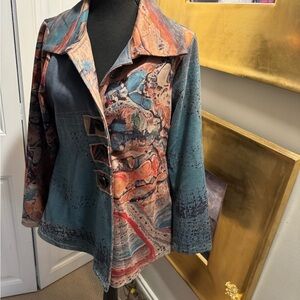 Kamaka Artisan Multicolor Printed Women's Jacket - Teal & Rust S